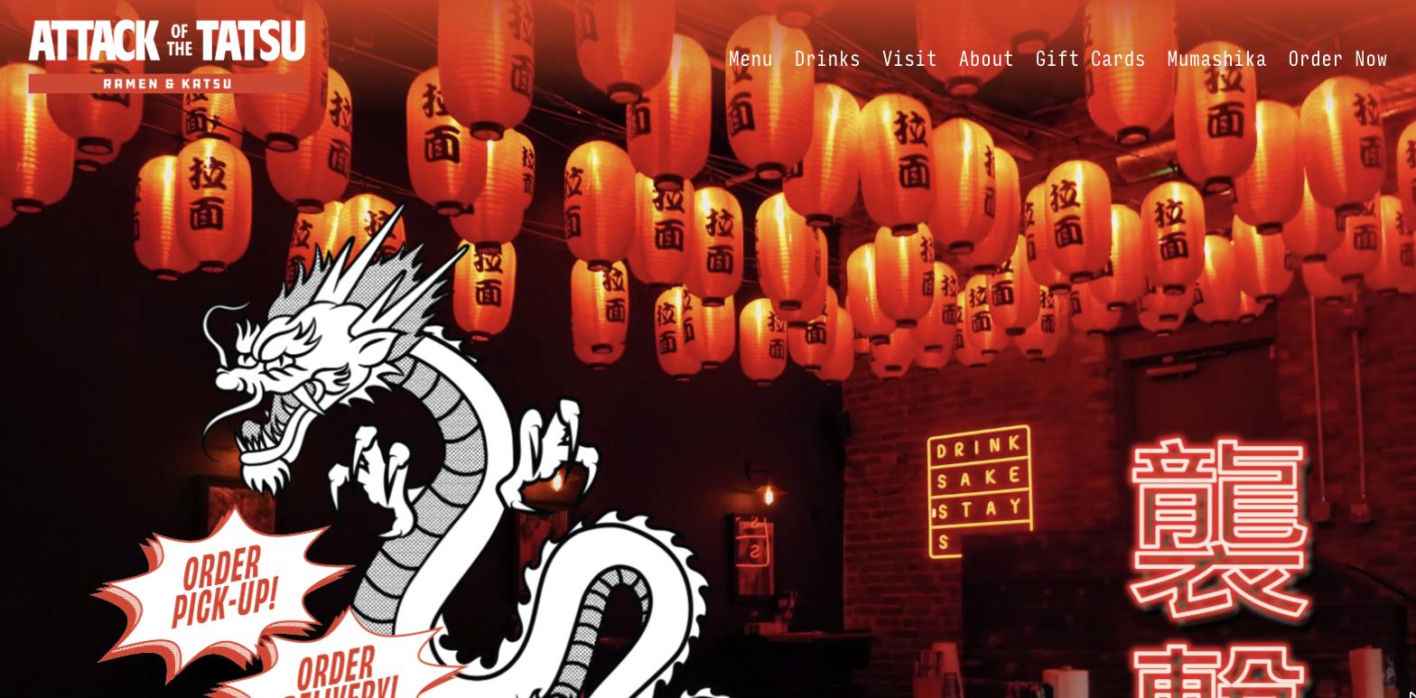 Attack of the Tatsu restaurant website homepage screenshot