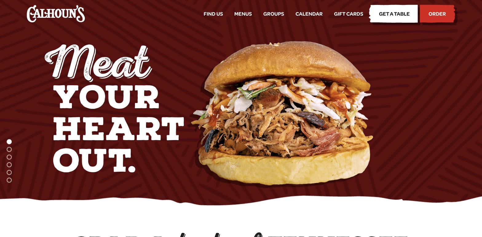 Calhoun's restaurant website homepage screenshot