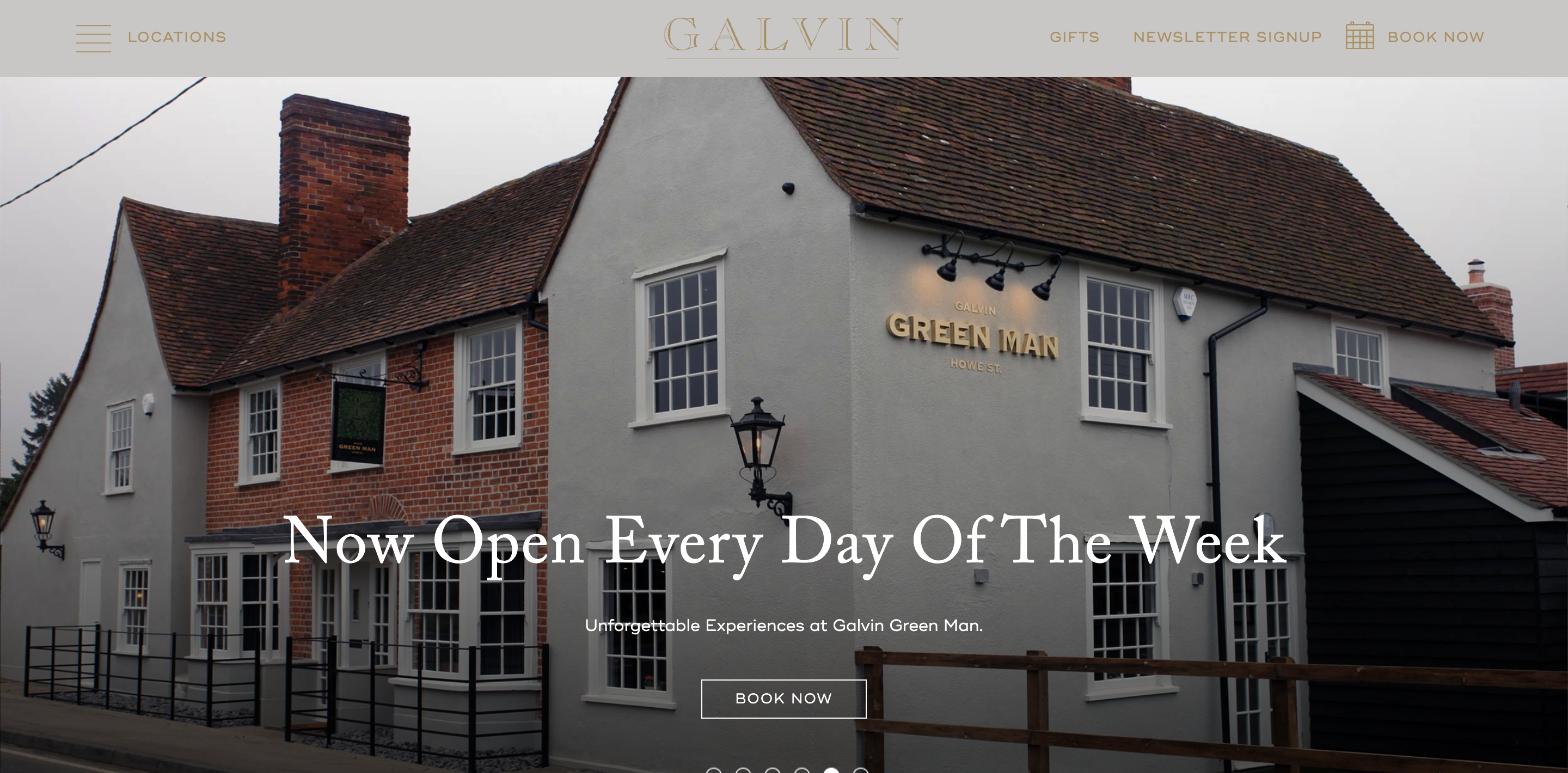 Galvin Restaurants restaurant website homepage screenshot