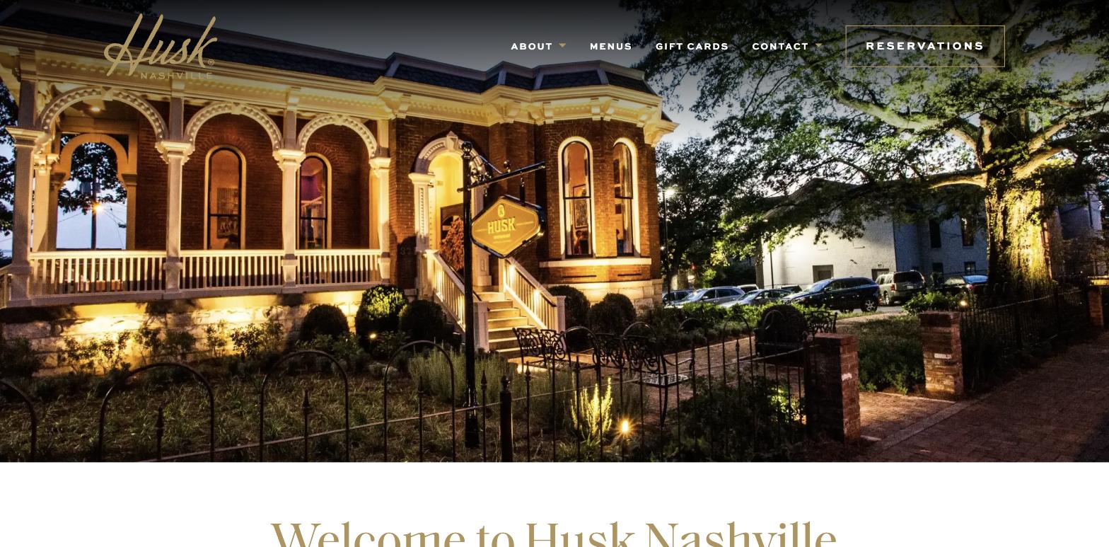 Husk Nashville restaurant website homepage screenshot