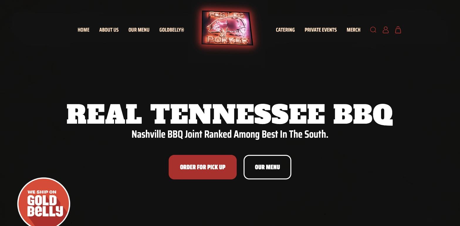Peg Leg Porker restaurant website homepage screenshot