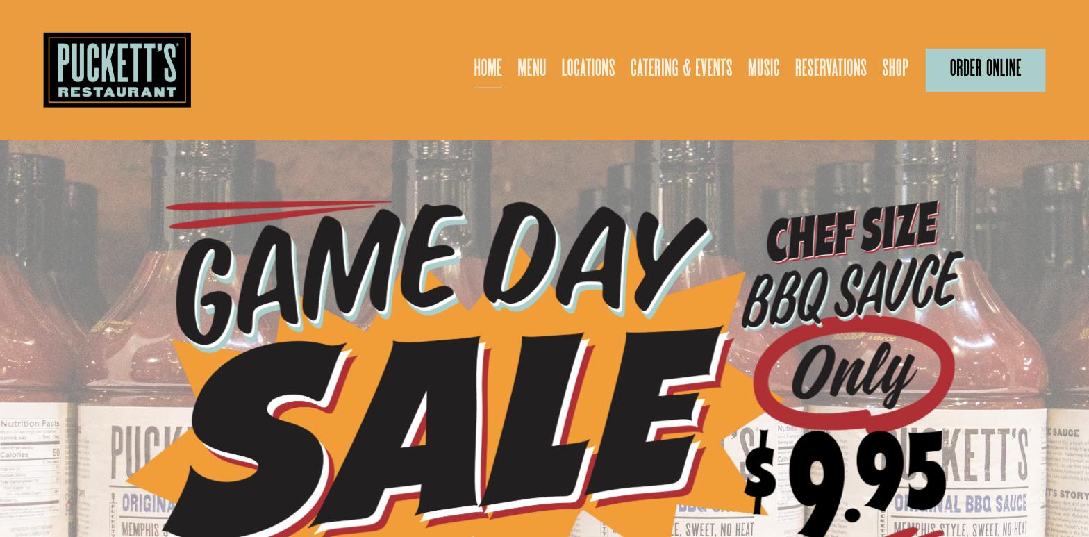 Puckett's Restaurant restaurant website homepage screenshot