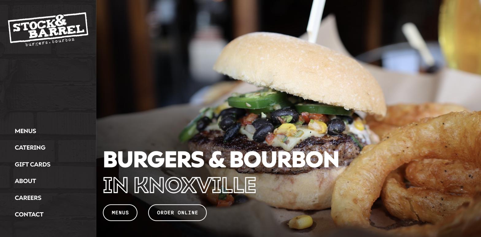 Stock & Barrel restaurant website homepage screenshot